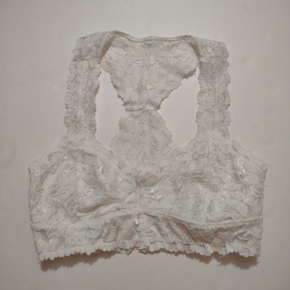 Modern Boho White Lace Racerback Bralette Small